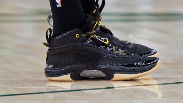 View of Jayson Tatum's shoes.